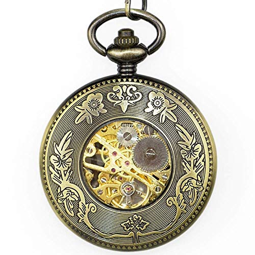 XYSQWZ Reloj De Bolsillo Elegante Y Exquisito Tallado Doble Grúa Unisex Esqueleto Mecánico Colgante De Cuerda Manual Collar