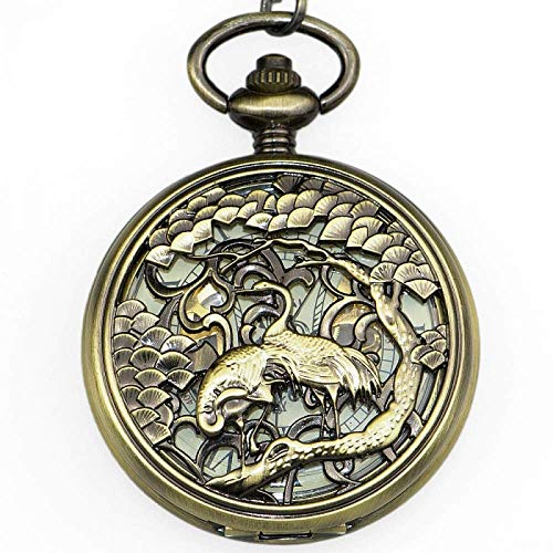 XYSQWZ Reloj De Bolsillo Elegante Y Exquisito Tallado Doble Grúa Unisex Esqueleto Mecánico Colgante De Cuerda Manual Collar