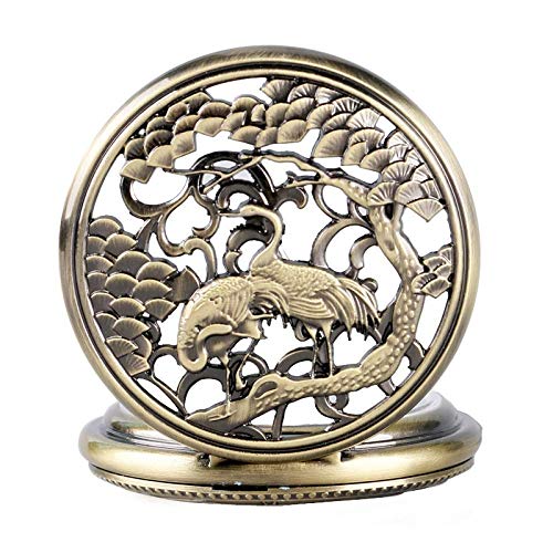 XYSQWZ Reloj De Bolsillo Grúa Tallada En Bronce Mujeres Mecánicas Hombres Retro Esqueleto Cadena Collar De Cuerda Manual Números Romanos
