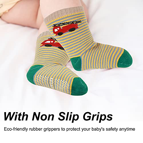Yafane 12 Pares de Calcetines Antideslizantes para Niños Pequeños Infantil Recién Nacido Calcetines Antideslizantes Algodón para Bebés 0-7 años (Gris, 1-3 años)