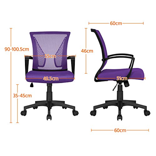 Yaheetech Silla de Oficina Silla Escritorio Ergonómica Silla Giratoria con Respaldo Altura Ajustable con Ruedas Violeta