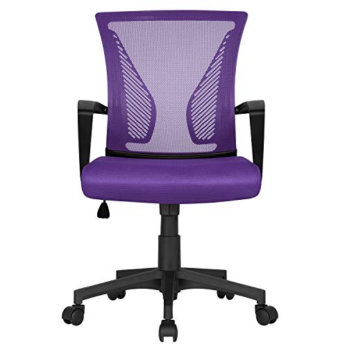 Yaheetech Silla de Oficina Silla Escritorio Ergonómica Silla Giratoria con Respaldo Altura Ajustable con Ruedas Violeta