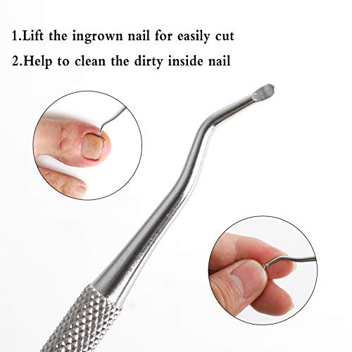 Yangfei 6Pcs Levantador de Uñas Encarnadas Empujador de Cutículas Lima de Uñas Acero, Manicura Pedicura Set Herramientas para Uñas Encarnadas (6 en 1)