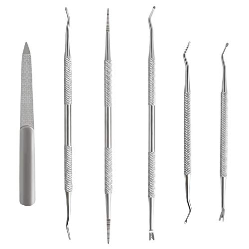 Yangfei 6Pcs Levantador de Uñas Encarnadas Empujador de Cutículas Lima de Uñas Acero, Manicura Pedicura Set Herramientas para Uñas Encarnadas (6 en 1)