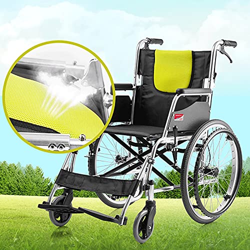 YDYBY Silla de Ruedas ortopédica de tránsito,para minuválidos y Ancianos Plegable Aluminio Silla de tránsito cómodo manetas reposapiés Plegado rápido Silla de Ruedas de Viaje,Verde