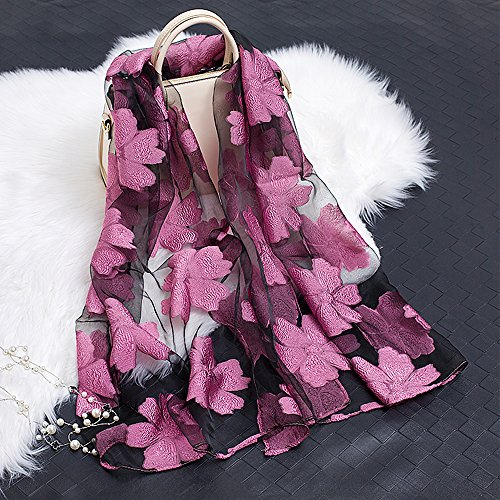 YFZYT Mujeres Bufanda/Echarpe/Pañuelo/Foulard, Larga Suave Chal de Gasa Fina Envoltura, Entretiempo Primavera Verano Otoño Chales Elegantes para Fiesta, Playa, Uso Diario - Flor Purpura