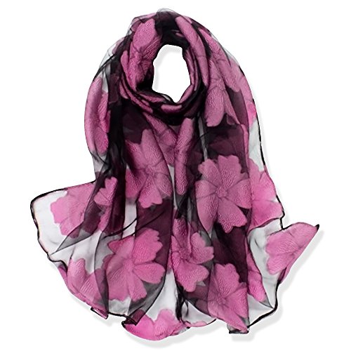 YFZYT Mujeres Bufanda/Echarpe/Pañuelo/Foulard, Larga Suave Chal de Gasa Fina Envoltura, Entretiempo Primavera Verano Otoño Chales Elegantes para Fiesta, Playa, Uso Diario - Flor Purpura