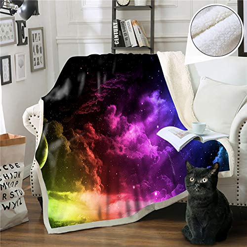 YOCASA Suave Oruga Tirar Manta,Doble Capa Grueso Manta Cielo Estrellado Impreso Tirar Manta Multifunción Tirar para Sofá Cama Piso Toalla De Playa C 150x200cm(59x79inch)