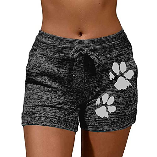 Yoga Pants For Women High Waist,Pantalones cortos de fondo de la impresión de las mujeres Pantalones de yoga Pantalones cortos del ejército de la cintura de los deportes ocasionales-Garra de gato gri