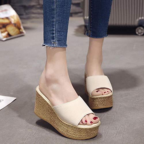 ypyrhh Chanclas Antideslizantes para baño,Las Sandalias de cuña de Las Mujeres, Llevan Chanclas-Beige Impermeables_35,Regalos de natación para Hombres
