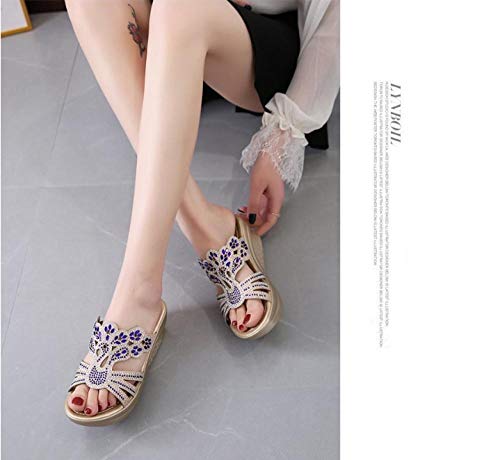 ypyrhh Sandalias de Verano sin Espalda,Pendiente de Boca de pez con la Palabra,Sandalias de Plataforma de Diamantes de imitación Antideslizantes-Royal Blue_40,Sandalia Cómoda Clásica