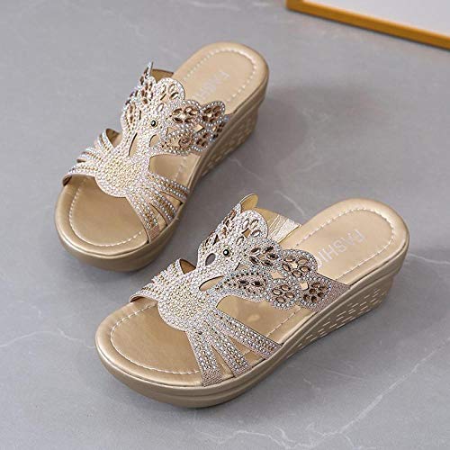 ypyrhh Sandalias de Verano sin Espalda,Pendiente de Boca de pez con la Palabra,Sandalias de Plataforma de Diamantes de imitación Antideslizantes-Royal Blue_40,Sandalia Cómoda Clásica