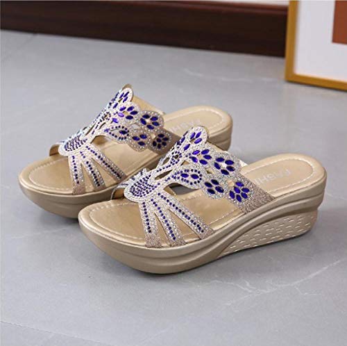 ypyrhh Sandalias de Verano sin Espalda,Pendiente de Boca de pez con la Palabra,Sandalias de Plataforma de Diamantes de imitación Antideslizantes-Royal Blue_40,Sandalia Cómoda Clásica