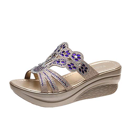 ypyrhh Sandalias de Verano sin Espalda,Pendiente de Boca de pez con la Palabra,Sandalias de Plataforma de Diamantes de imitación Antideslizantes-Royal Blue_40,Sandalia Cómoda Clásica