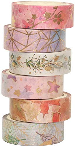 Yubbaex Washi Tape Set cinta adhesiva decorativa Washi Glitter Adhesivo de Cinta Decorativa para DIY Crafts Scrapbooking 6 Rollos x 15MM De ancho
