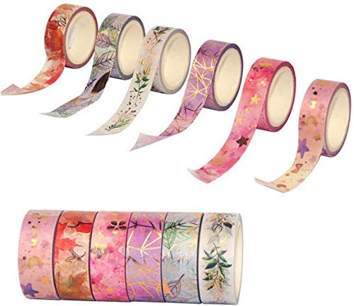 Yubbaex Washi Tape Set cinta adhesiva decorativa Washi Glitter Adhesivo de Cinta Decorativa para DIY Crafts Scrapbooking 6 Rollos x 15MM De ancho