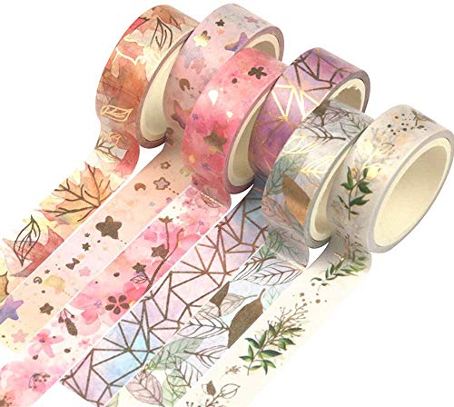 Yubbaex Washi Tape Set cinta adhesiva decorativa Washi Glitter Adhesivo de Cinta Decorativa para DIY Crafts Scrapbooking 6 Rollos x 15MM De ancho