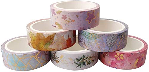 Yubbaex Washi Tape Set cinta adhesiva decorativa Washi Glitter Adhesivo de Cinta Decorativa para DIY Crafts Scrapbooking 6 Rollos x 15MM De ancho