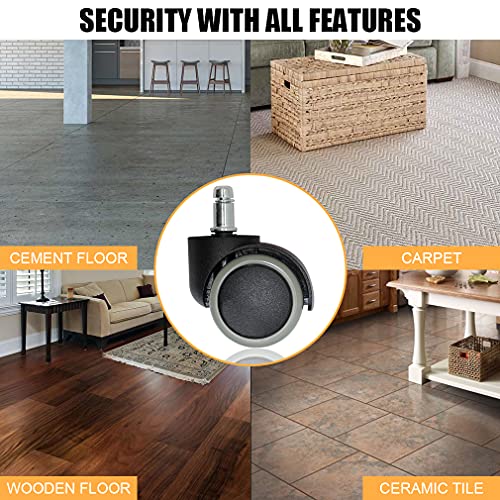Yuirshion Ruedas para Silla de Oficina Giratoria de 11MM,Set de 5 Ruedas de 65MM de diámetro,Ueda de Repuesto Universal para Suelos de Alfombra Madera Dura,Rodamiento Rápido y Silencioso,Verde