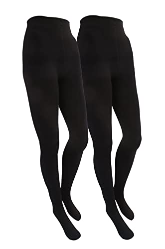Yulaixuan para mujer 2 pares de medias forradas de vellón Medias de talla grande Pantalones cálidos Medias opacas pantimedias con vellosidades (2 negro)