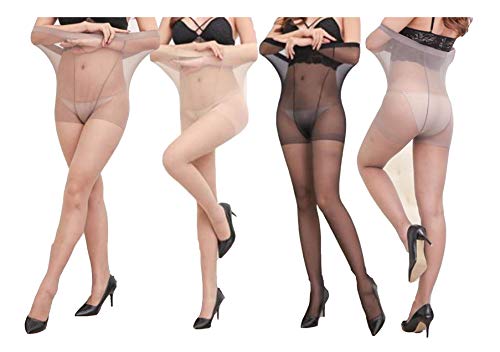 Yulaixuan para Mujer 4 Pares de Medias de Talla Grande 15 Medias de Denier Control Superior Medias Transparentes Leggings Reforzados de Longitud Completa (Talla Grande Desnudo/Negro/café/Gris)