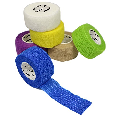 YUMAI Vendaje Elástico Adherente Wrap Cinta 2.5cm x 4.5m (Púrpura), Self Adhering Stick de Compresión Para Vendaje una Herida Tobillo Apoyo o Médico Supplies - 6 Rolls