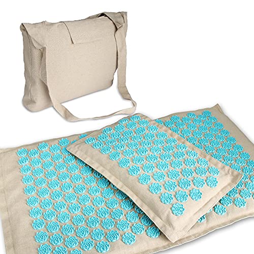 YUQINT Esterilla de yoga de lino y coco, para acupresión, masajeador de cuello y espalda, almohadilla de aguja de loto y yoga, aplicador de pies para espalda (color azul