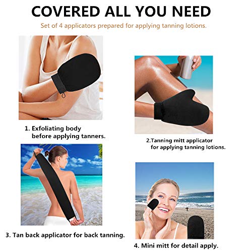 YVOIER Juego de aplicador autobronceador lar 4 en 1 Juego de aplicador de bronceado con guante exfoliante, guante autobronceador, aplicador de espalda, mini guante facial, loción Tanner Spray Tan