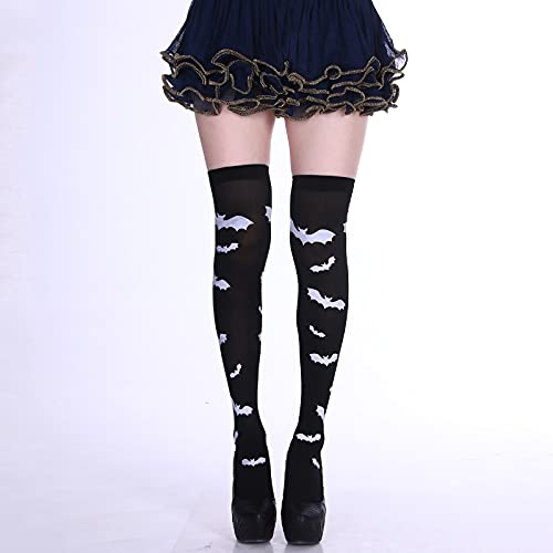YWLINK Calcetines De AlgodóN EláSticos hasta La Rodilla De Halloween,Medias Esqueleto Calcetines para Adulto Calcetines Altos De Invierno Divertidos Calcetines De Halloween (Blanco-2, Talla única)