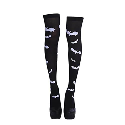 YWLINK Calcetines De AlgodóN EláSticos hasta La Rodilla De Halloween,Medias Esqueleto Calcetines para Adulto Calcetines Altos De Invierno Divertidos Calcetines De Halloween (Blanco-2, Talla única)