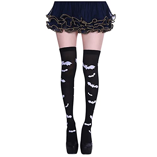 YWLINK Calcetines De AlgodóN EláSticos hasta La Rodilla De Halloween,Medias Esqueleto Calcetines para Adulto Calcetines Altos De Invierno Divertidos Calcetines De Halloween (Blanco-2, Talla única)