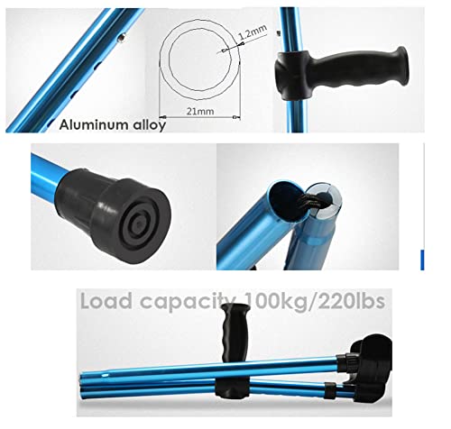 YXW Muletas de antebrazo Plegables con puño Abierto, Muletas ortopédicas, bastón para Caminar para Hombres y Mujeres, Adultos, jóvenes, Azul, Carga 100 kg (1 Unidad)