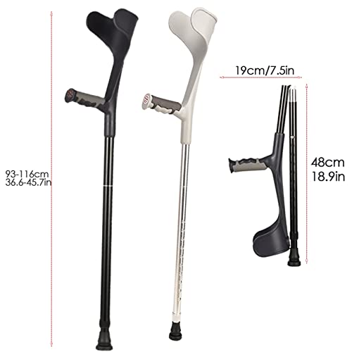 YXW Par De Muletas Ortopédicas Plegable, Muleta Antebrazo De Aluminio, Bastones Inglés Ajustable para Hombres Y Mujeres con Una Altura De 140-185 Cm, Negro/Gris (Color : Black)