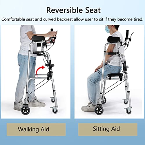 YXX Andador Andadores para Ancianos Adultos Andador Vertical para Hombres Altos De Más De 6 Pies,Andador Plegable para Personas Mayores con 4 Ruedas,Asiento,Freno De Mano Y Reposabrazos