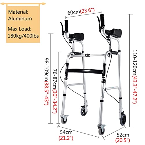 YXX Andador Andadores para Ancianos Adultos Andador Vertical para Hombres Altos De Más De 6 Pies,Andador Plegable para Personas Mayores con 4 Ruedas,Asiento,Freno De Mano Y Reposabrazos