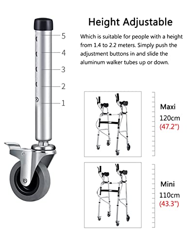 YXX Andador Andadores para Ancianos Adultos Andador Vertical para Hombres Altos De Más De 6 Pies,Andador Plegable para Personas Mayores con 4 Ruedas,Asiento,Freno De Mano Y Reposabrazos