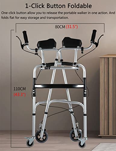 YXX Andador Andadores para Ancianos Adultos Andador Vertical para Hombres Altos De Más De 6 Pies,Andador Plegable para Personas Mayores con 4 Ruedas,Asiento,Freno De Mano Y Reposabrazos