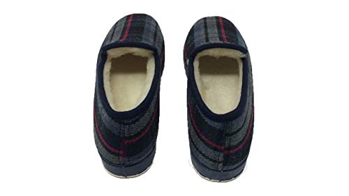 Zapatilla de Estar por casa/Kebir/Hombre/Soca/Material Empeine: Lana/Forro Lana Virgen/Suela de Goma/Modelo Cuadros Azul/del número 39 al 47/Talla 43