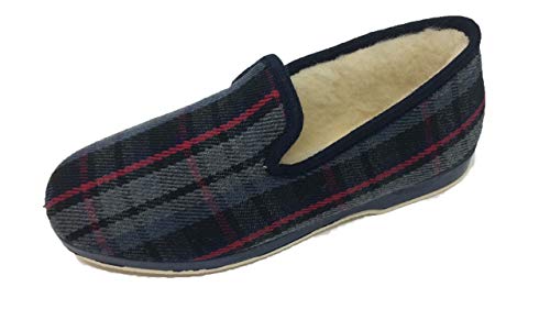 Zapatilla de Estar por casa/Kebir/Hombre/Soca/Material Empeine: Lana/Forro Lana Virgen/Suela de Goma/Modelo Cuadros Azul/del número 39 al 47/Talla 43