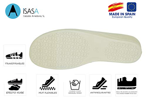 Zapatilla de señora Isasa Capri Azul, de Farmacia, Doble Velcro Abierta Fabricada en Rejilla MORBI Azul con Dos velcros para un Ajuste idoneo para pies delicados (Numeric_37)