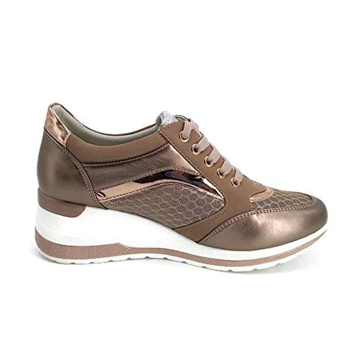 Zapatilla Deportiva con Estilo Mujer/Bambas de Chica con Cuña/Zapato de Mujer Sport para Vaqueros/Tenis con Cuña Baja (Bronce, 37)