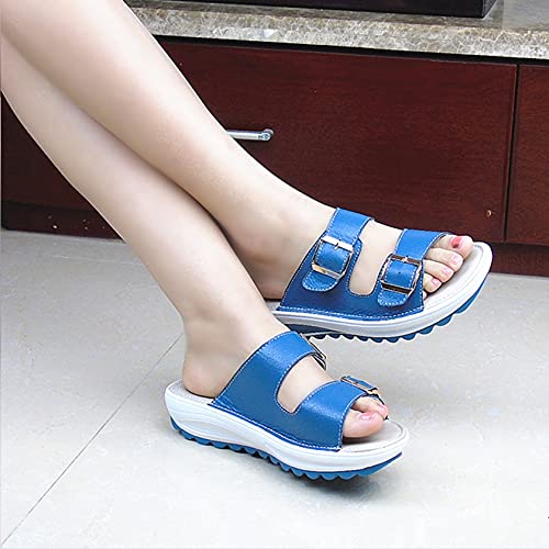 Zapatillas de mujer para interior, columpio de cuña, deslizadores de playa, verano, hebilla doble, casa de natación de secado rápido, tobogán para el hogar, zapatos de jardín