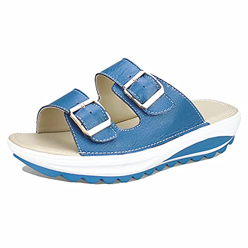 Zapatillas de mujer para interior, columpio de cuña, deslizadores de playa, verano, hebilla doble, casa de natación de secado rápido, tobogán para el hogar, zapatos de jardín