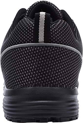 Zapatillas de Seguridad Hombre,LM170130 S1 SRC Zapatos de Trabajo Mujer con Punta de Acero Ultra Liviano Reflectivo Transpirable 45 EU,Medianoche Negro