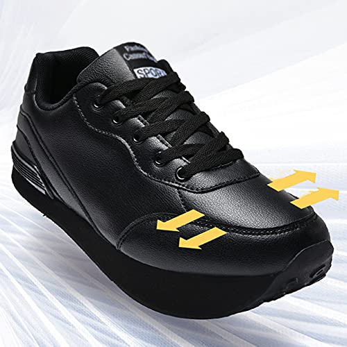 Zapatos De Tacón Negativo Confort Impermeable Material Cuero PU Diseño Cordones Corrección Columna Lumbar para Cifosis E Inclinación Pélvica hacia Adelante (Negro),36