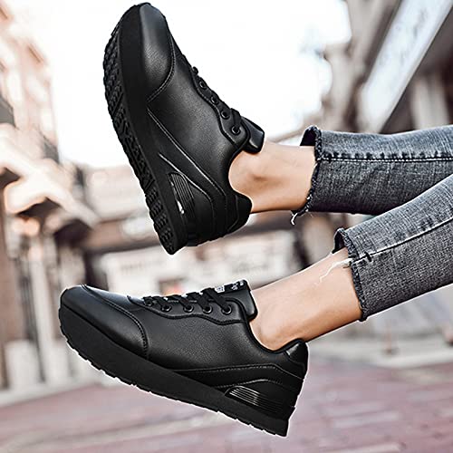 Zapatos De Tacón Negativo Confort Impermeable Material Cuero PU Diseño Cordones Corrección Columna Lumbar para Cifosis E Inclinación Pélvica hacia Adelante (Negro),36