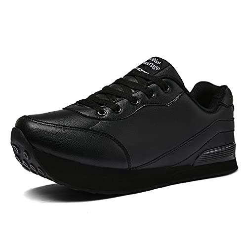 Zapatos De Tacón Negativo Confort Impermeable Material Cuero PU Diseño Cordones Corrección Columna Lumbar para Cifosis E Inclinación Pélvica hacia Adelante (Negro),36