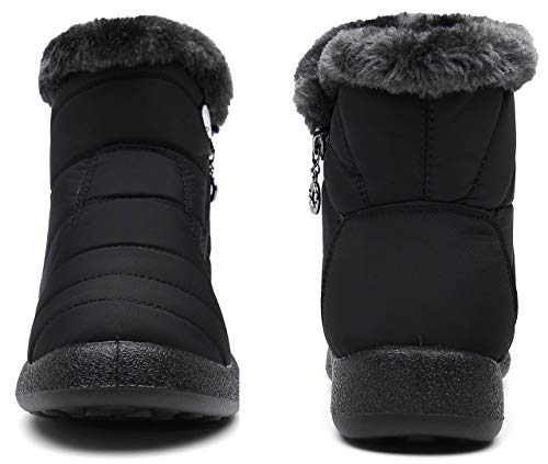 Zapatos Invierno Botas de Nieve para Mujer Hombres Botines Moda Calentar Forrado Botas Tacon Zapatillas Planas 2021 Impermeable,36 EU,Negro a