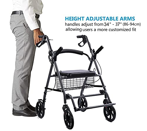 ZAQI Andador Andadores para Ancianos Andador Ancho para Parkinson, Plegable Grande Altura Ajustable Andadores con Ruedas, para Hombres Altos Adultos Mayores, con Asiento Cesta, Soporta 220 Libras