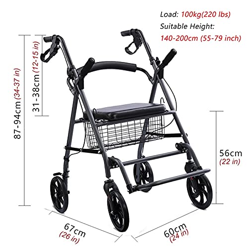 ZAQI Andador Andadores para Ancianos Andador Ancho para Parkinson, Plegable Grande Altura Ajustable Andadores con Ruedas, para Hombres Altos Adultos Mayores, con Asiento Cesta, Soporta 220 Libras
